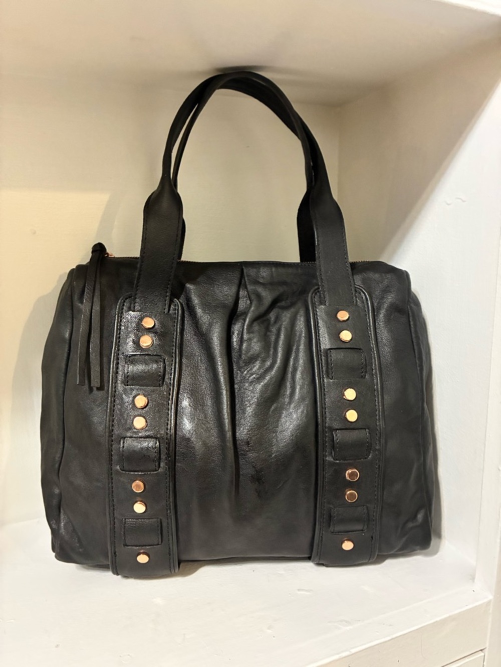 Treesje Black Leather Rose Golf Stud Accent Bag